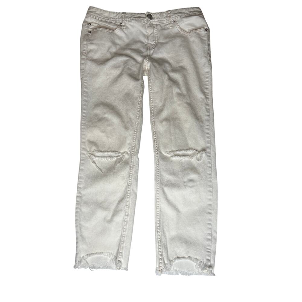 Free people size 29 jeans white low rise cropped distressed